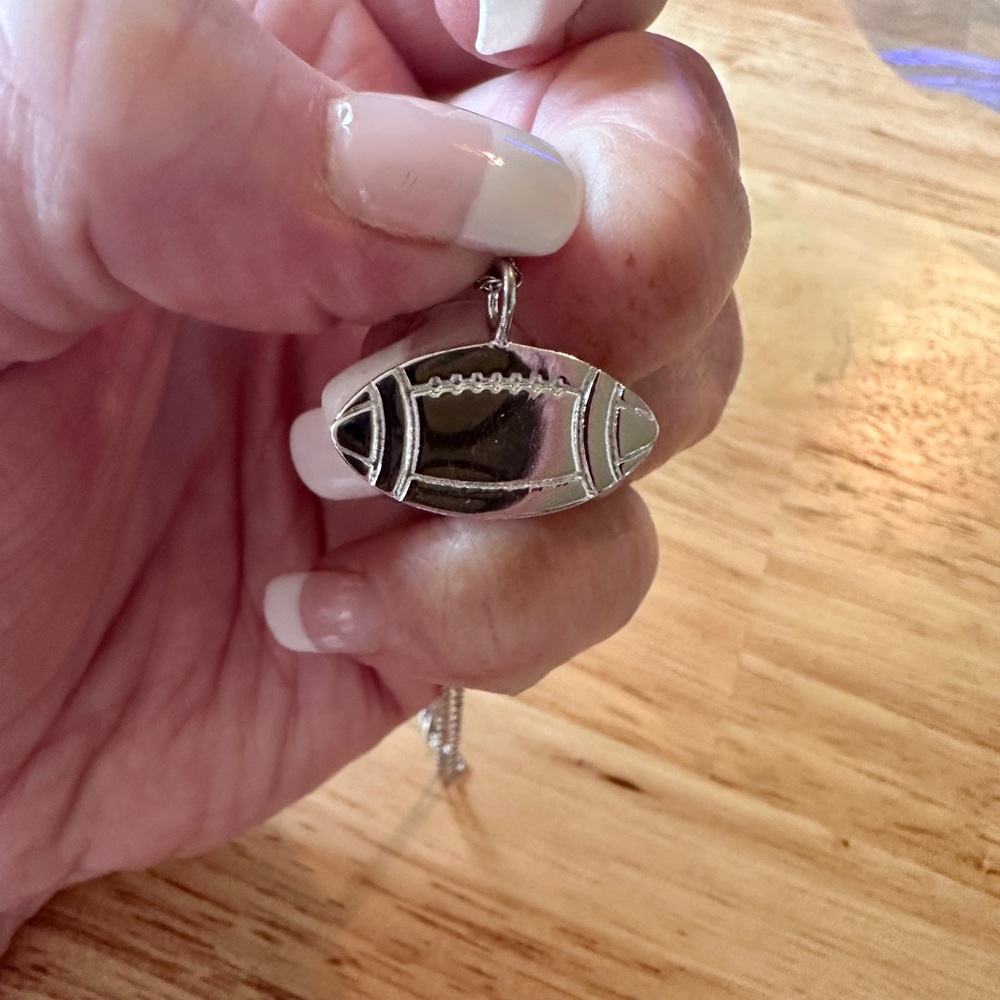 Sterling Silver 22” Chain and Football Pendant/Sparkle Rhinestone Charm